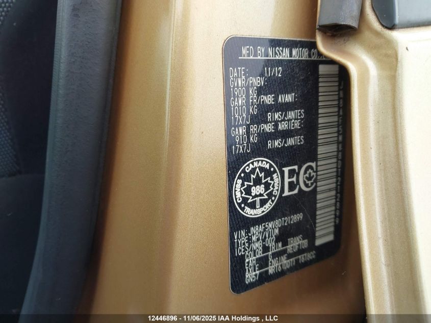 2013 Nissan Juke S/Sv/Sl VIN: JN8AF5MV8DT212899 Lot: 12446896