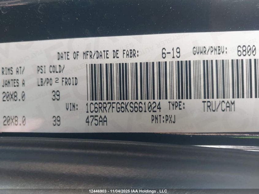 2019 Ram 1500 Classic St VIN: 1C6RR7FG6KS661024 Lot: 12446903