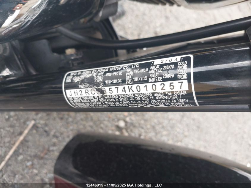 2004 Honda Vt750 Ca VIN: JH2RC50574K010257 Lot: 12446915