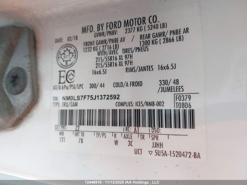 2018 Ford Transit VIN: NM0LS7F75J1372592 Lot: 12446919