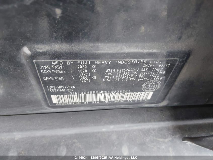 2014 Subaru Outback 2.5I Limited VIN: 4S4BRGMC3E3238681 Lot: 12446934