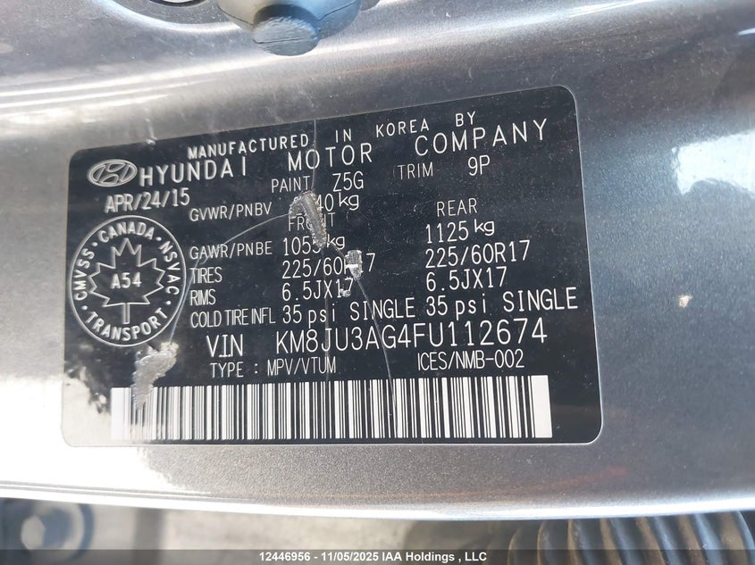 KM8JU3AG4FU112674 2015 HYUNDAI TUCSON photo no. 9