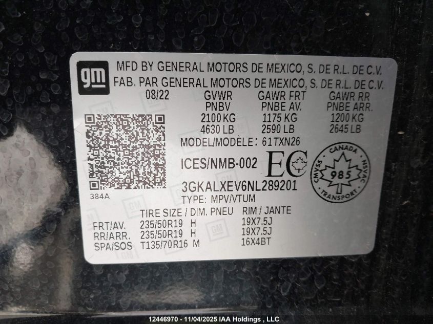 2022 GMC Terrain Denali VIN: 3GKALXEV6NL289201 Lot: 12446970