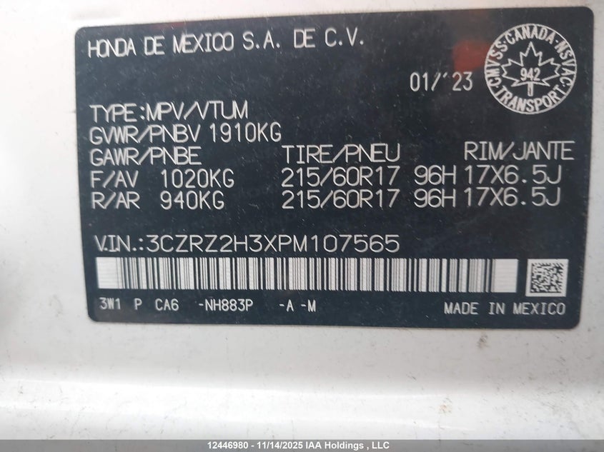 3CZRZ2H3XPM107565 2023 HONDA HR-V photo no. 9