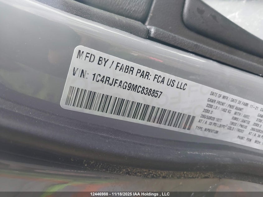1C4RJFAG9MC838857 2021 JEEP GRAND CHEROKEE photo no. 9