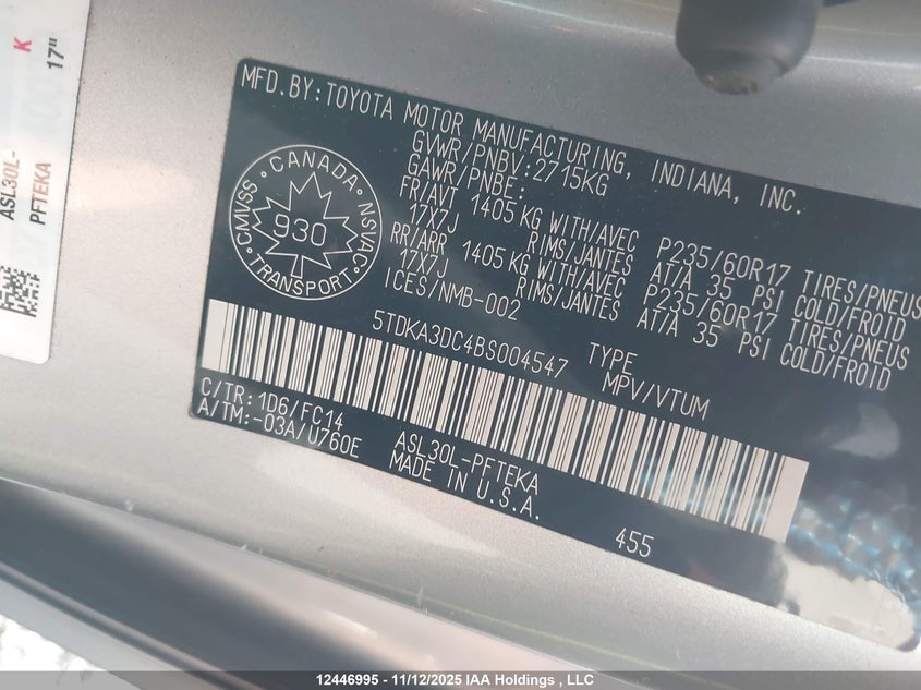 5TDKA3DC4BS004547 2011 TOYOTA SIENNA photo no. 9
