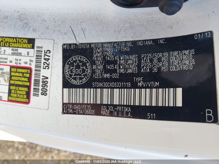 5TDXK3DCXDS331119 2013 TOYOTA SIENNA photo no. 9