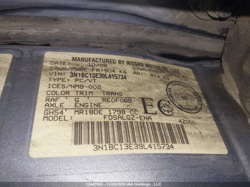 2009 Nissan Versa VIN: 3N1BC13E39L415734 Lot: 12447053