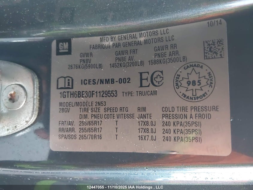 1GTH6BE30F1129553 2015 GMC CANYON photo no. 9