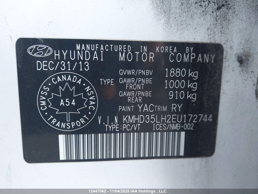 KMHD35LH2EU172744 2014 HYUNDAI ELANTRA photo no. 9