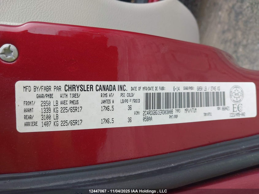 2C4RDGBG1ER303008 2014 DODGE CARAVAN photo no. 9