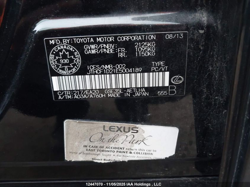 2014 Lexus Is 250 VIN: JTHCF1D21E5004189 Lot: 12447070