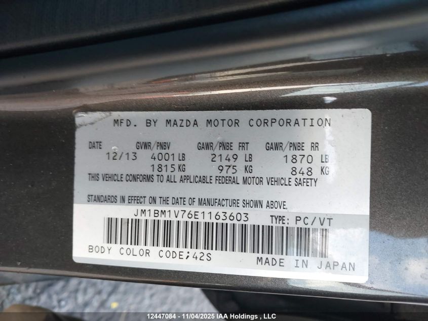 2014 Mazda Mazda3 Gs-Sky VIN: JM1BM1V76E1163603 Lot: 12447084