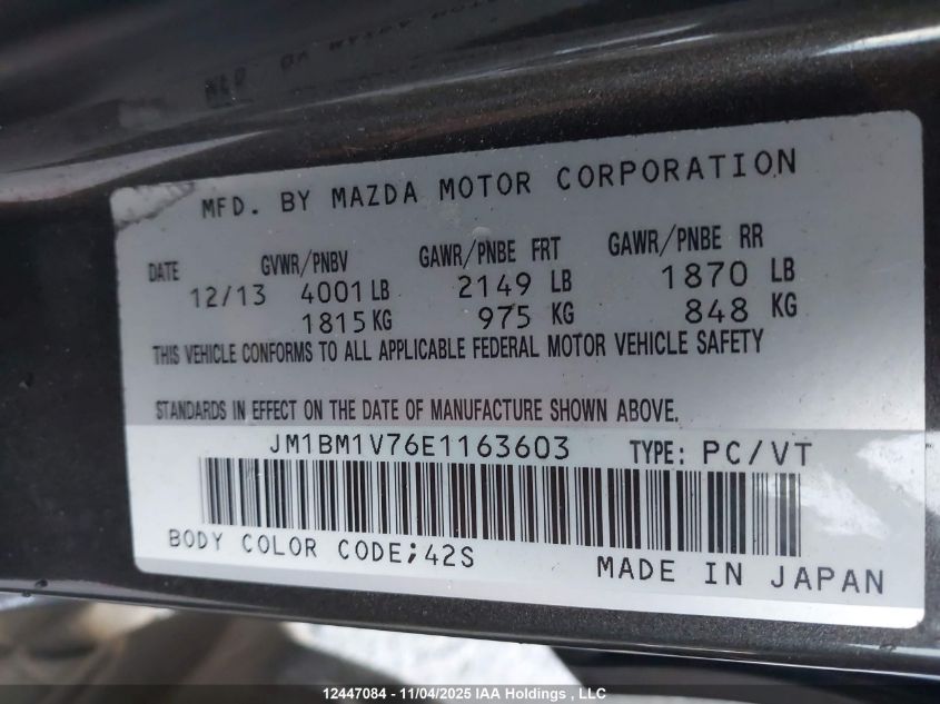 2014 Mazda Mazda3 Gs-Sky VIN: JM1BM1V76E1163603 Lot: 12447084