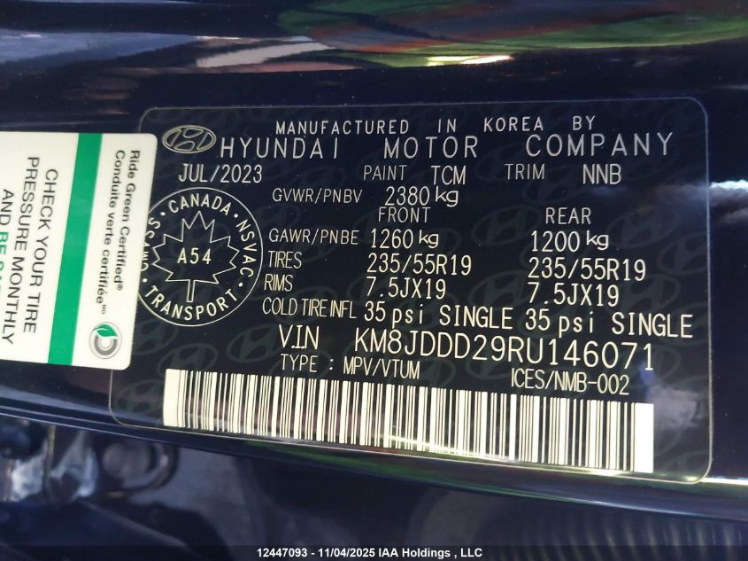 2024 Hyundai Tucson Ultimate Plug-In Hybrid Awd VIN: KM8JDDD29RU146071 Lot: 12447093