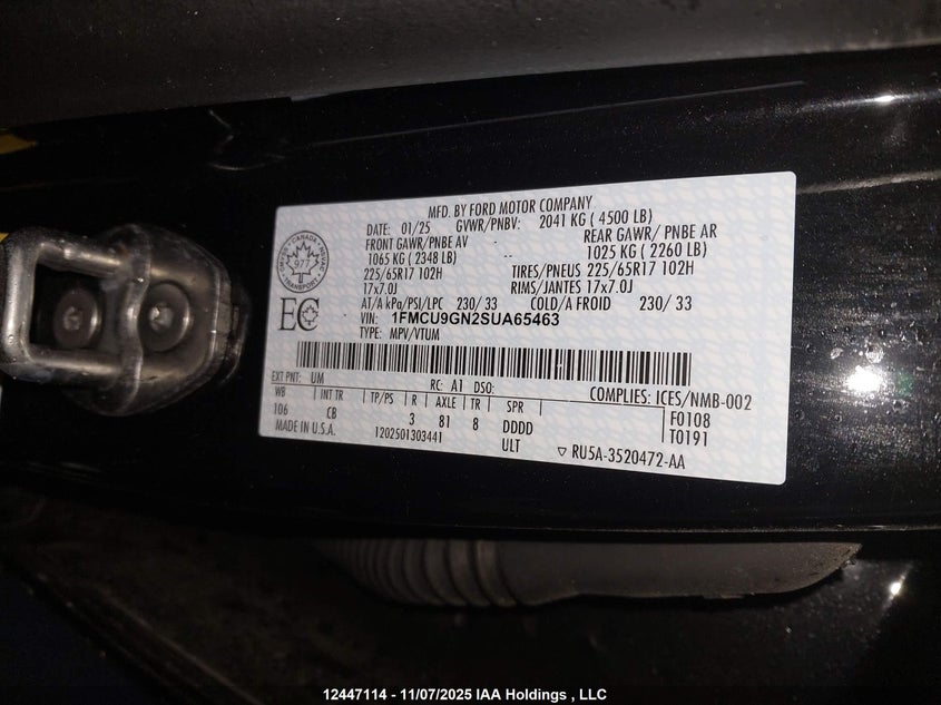 1FMCU9GN2SUA65463 2025 FORD ESCAPE photo no. 9