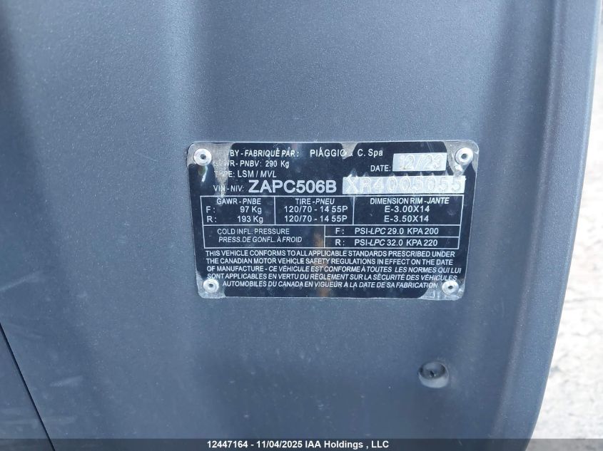 2024 Piaggio Typhoon 50 VIN: ZAPC506BXR4005055 Lot: 12447164