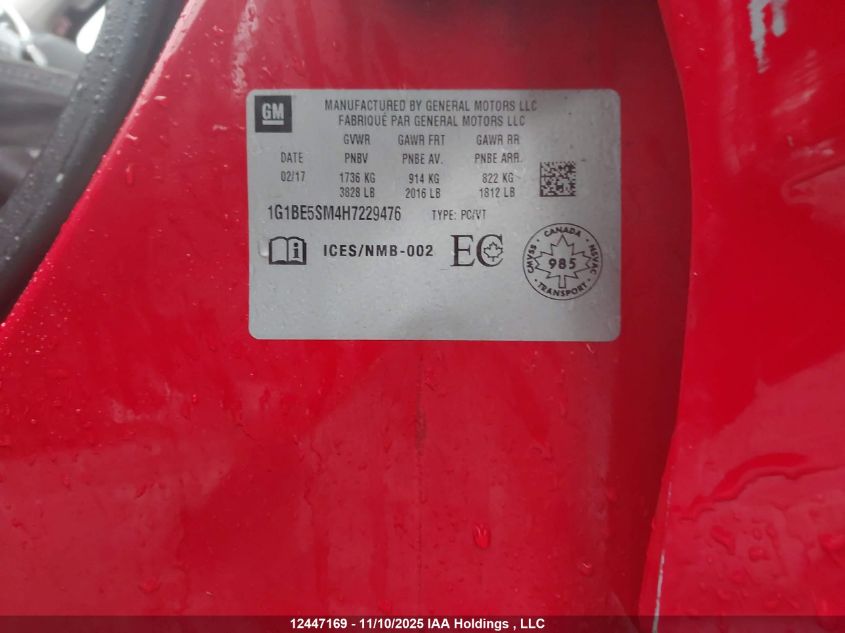 2017 Chevrolet Cruze Lt Auto VIN: 1G1BE5SM4H7229476 Lot: 12447169