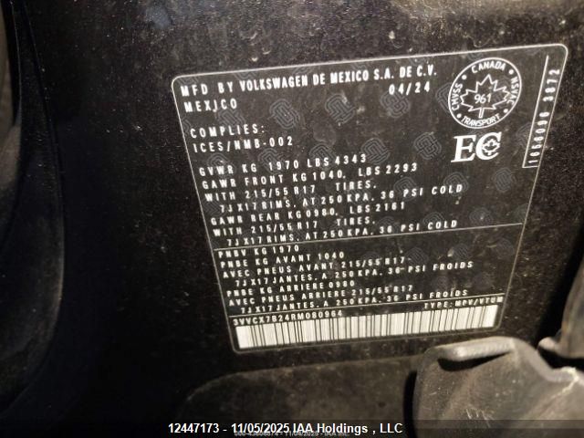 2024 Volkswagen Taos Trendline VIN: 3VVCX7B24RM080964 Lot: 12447173