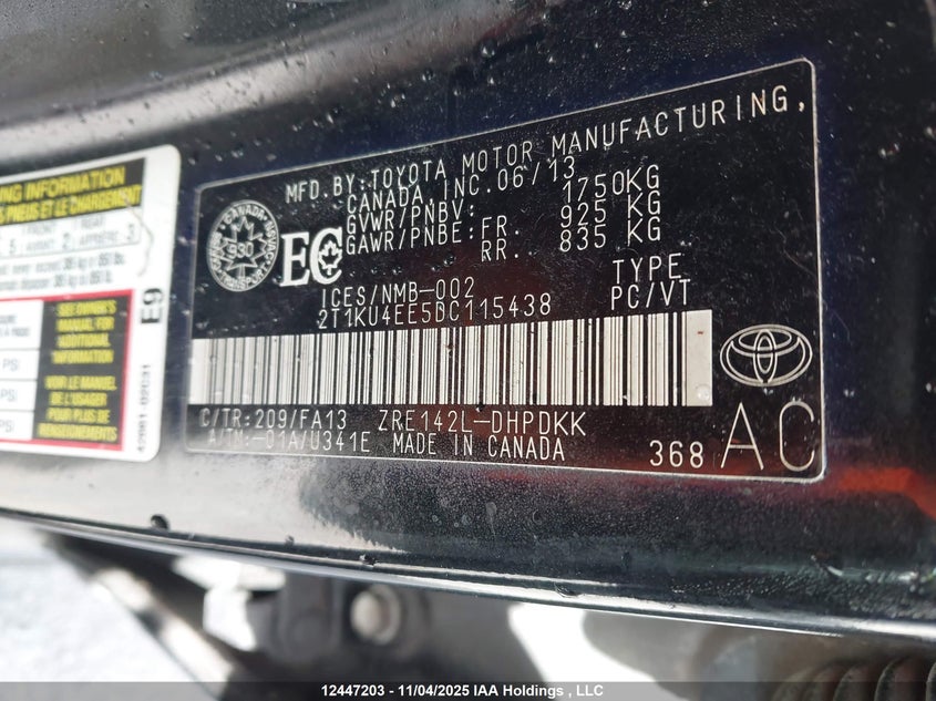2013 Toyota Matrix VIN: 2T1KU4EE5DC115438 Lot: 12447203