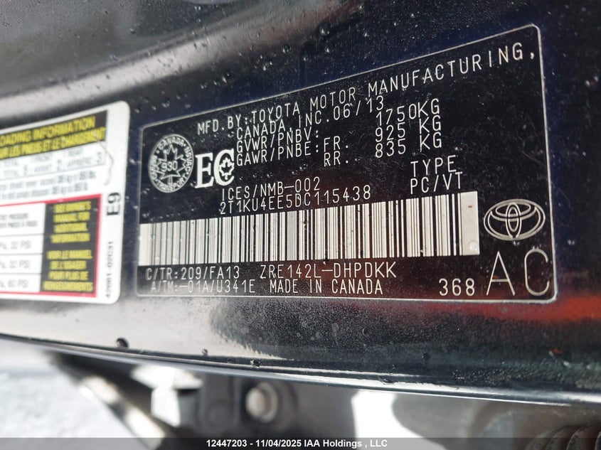 2013 Toyota Matrix VIN: 2T1KU4EE5DC115438 Lot: 12447203