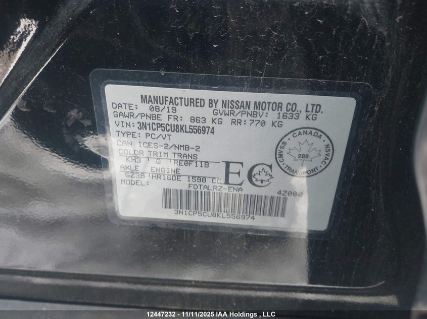 3N1CP5CU8KL556974 2019 NISSAN KICKS photo no. 9