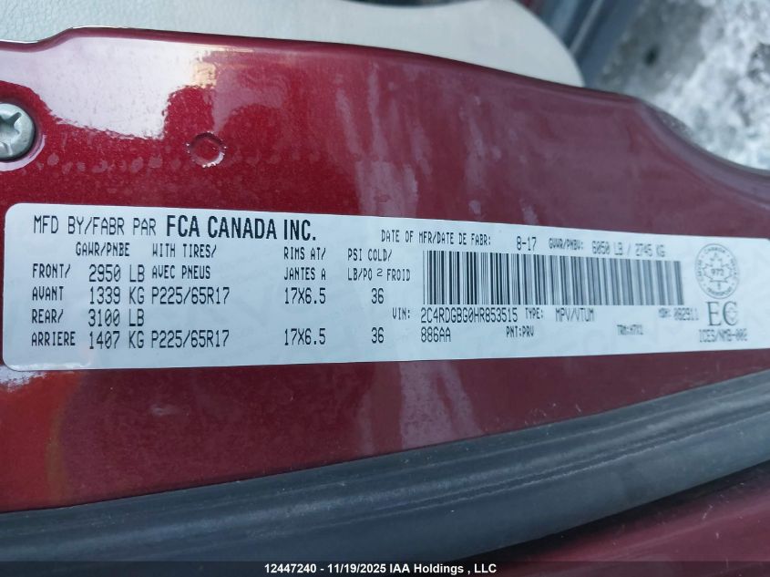 2017 Dodge Grand Caravan Se VIN: 2C4RDGBG0HR853515 Lot: 12447240