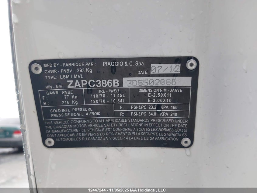 ZAPC386B3D5502066 2013 VESPA LX photo no. 10