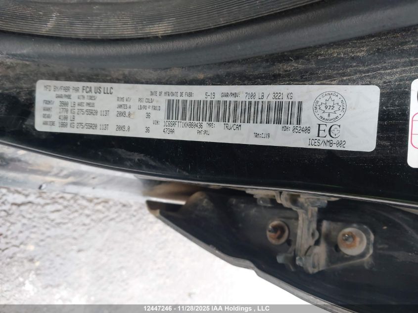 2019 Ram 1500 Sport VIN: 1C6SRFTT1KN880436 Lot: 12447246