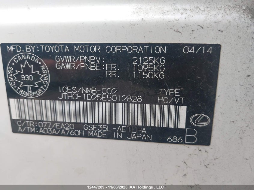 JTHCF1D25E5012828 2014 LEXUS IS photo no. 9