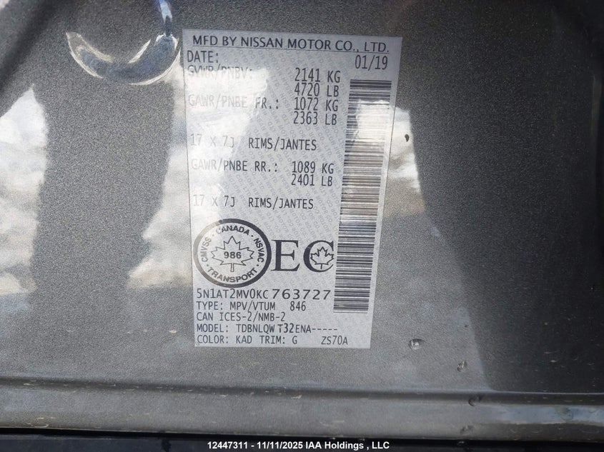 5N1AT2MV0KC763727 2019 NISSAN ROGUE photo no. 9