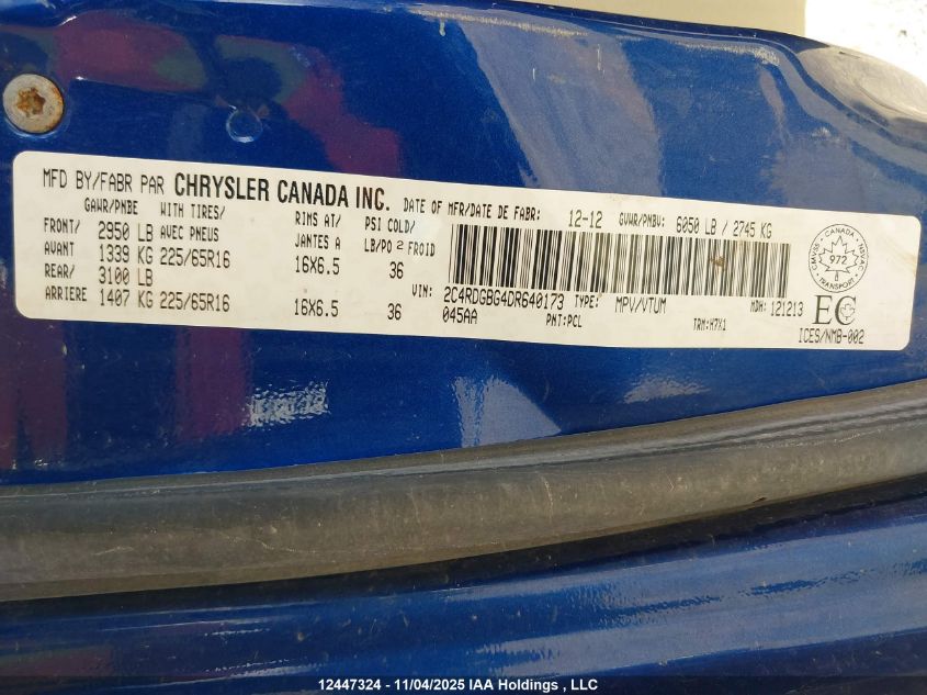 2013 Dodge Grand Caravan Se VIN: 2C4RDGBG4DR640173 Lot: 12447324