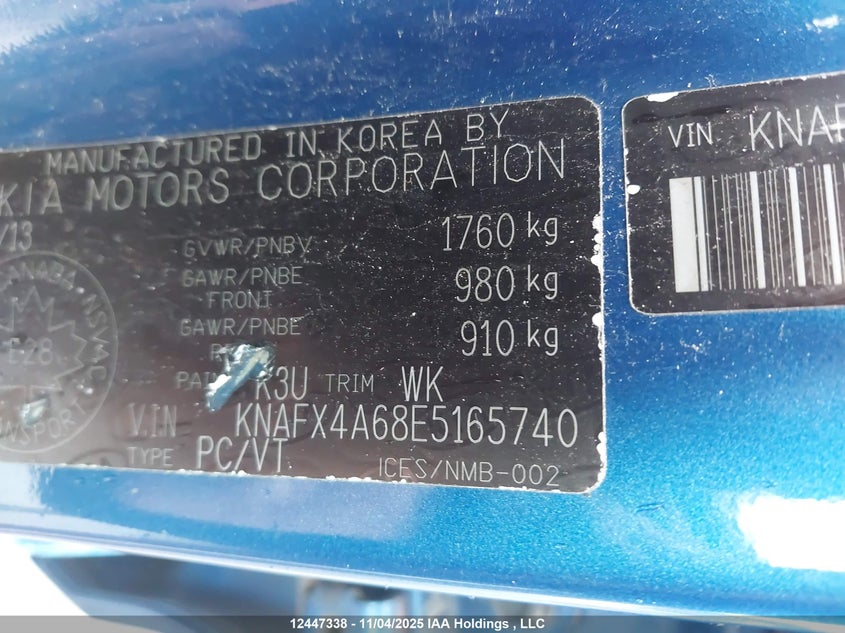 2014 Kia Forte 1.8L Lx/1.8L Lx+/1.8L Se VIN: KNAFX4A68E5165740 Lot: 12447338