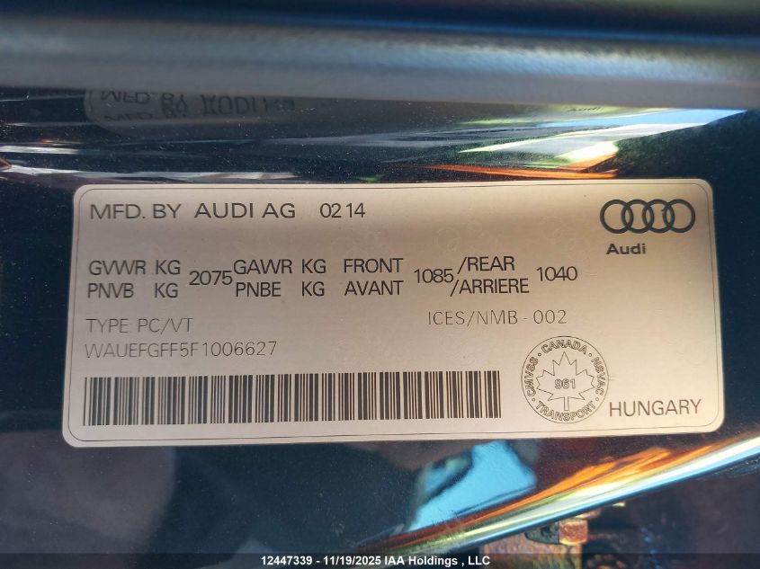 2015 Audi A3 Premium Plus VIN: WAUEFGFF5F1006627 Lot: 12447339