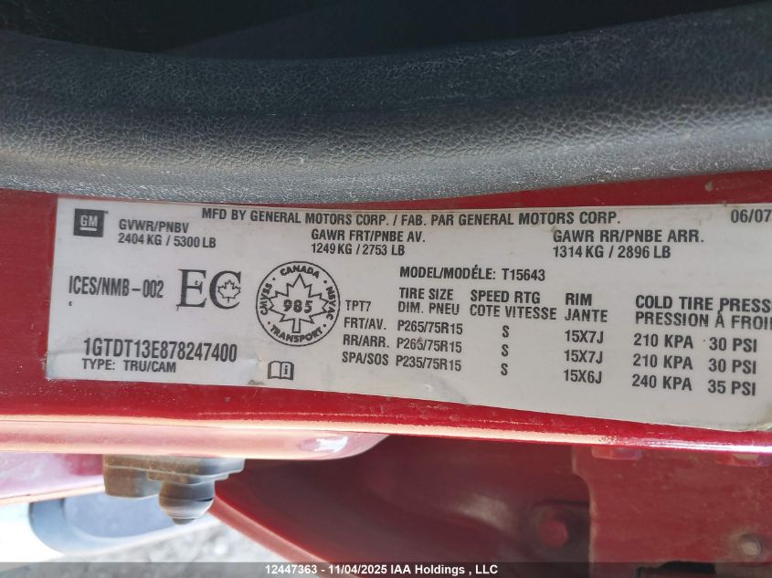 2007 GMC Canyon Sle VIN: 1GTDT13E878247400 Lot: 12447363