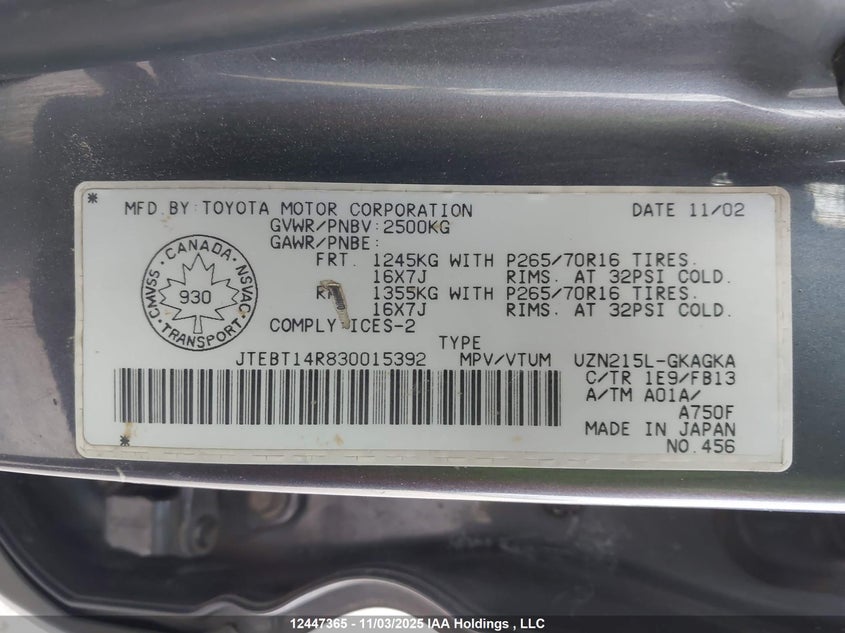 JTEBT14R830015392 2003 TOYOTA 4RUNNER photo no. 9