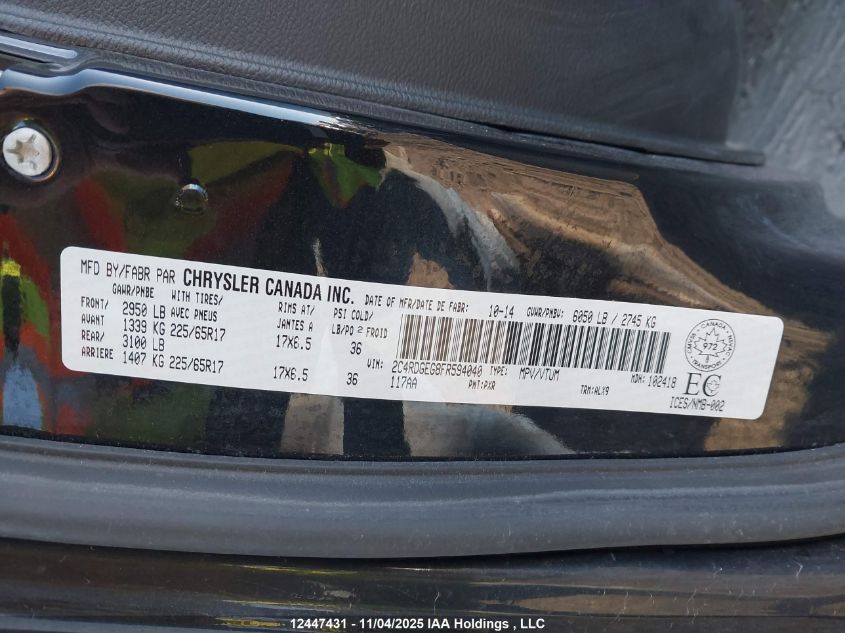 2015 Dodge Grand Caravan R/T VIN: 2C4RDGEG8FR594040 Lot: 12447431