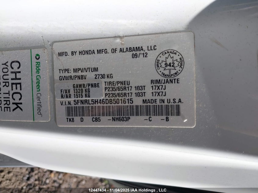 5FNRL5H46DB501615 2013 HONDA ODYSSEY photo no. 9