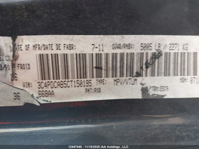 2012 Dodge Journey Cvp/Se Plus VIN: 3C4PDCAB5CT150195 Lot: 12447445