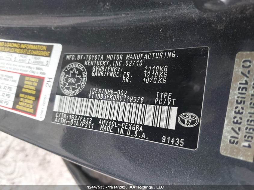 4T1BB3EK0BU129376 2011 TOYOTA CAMRY photo no. 9