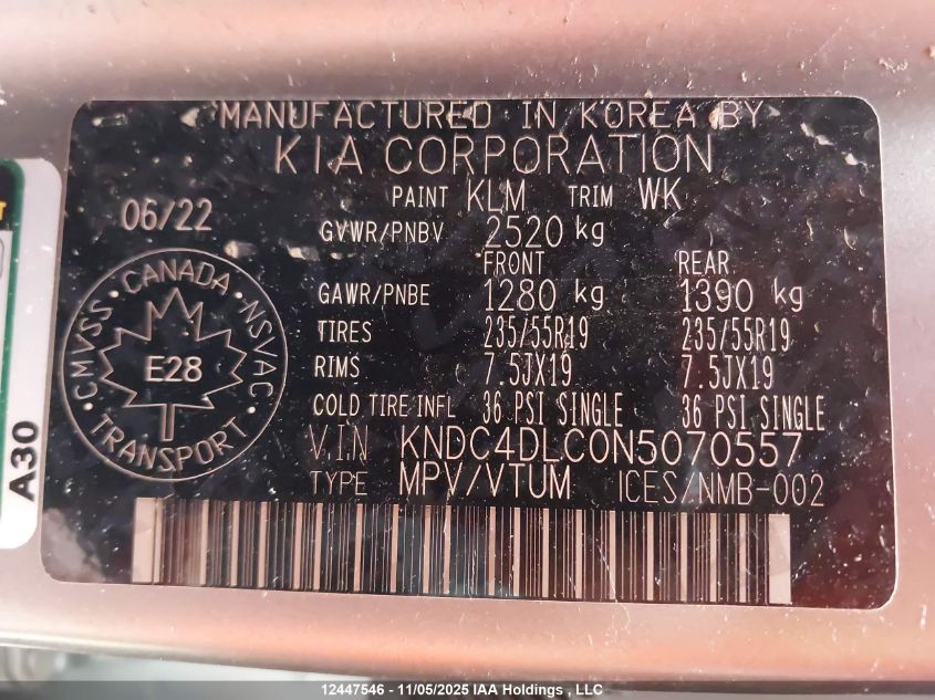 2022 Kia Ev6 Long Range W/Gt-Line Pkg 1/Long Range W/Gt-Line Pkg 2 VIN: KNDC4DLC0N5070557 Lot: 12447546