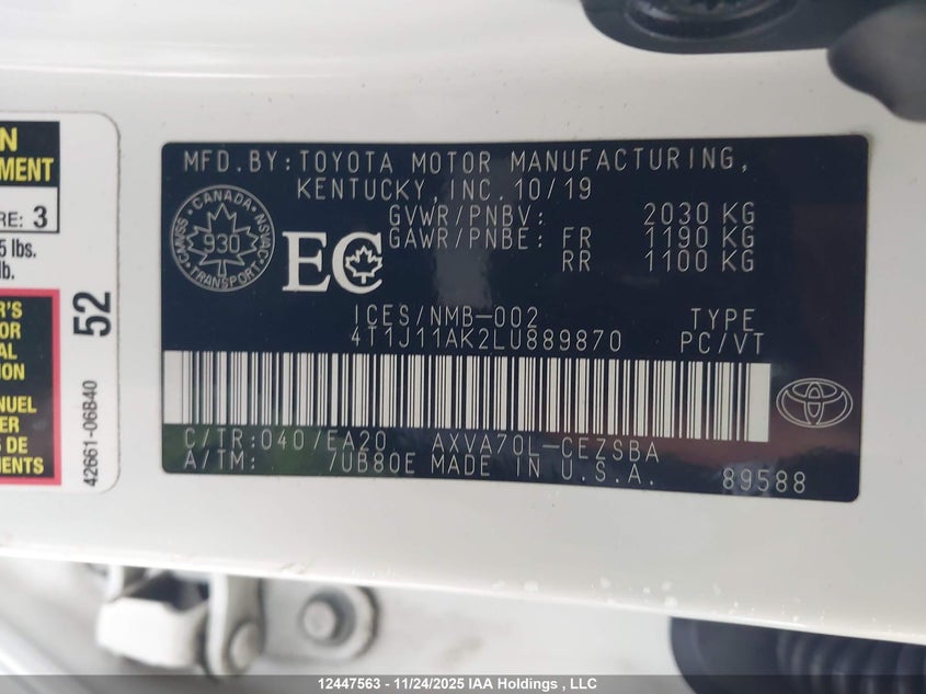 4T1J11AK2LU889870 2020 TOYOTA CAMRY photo no. 9