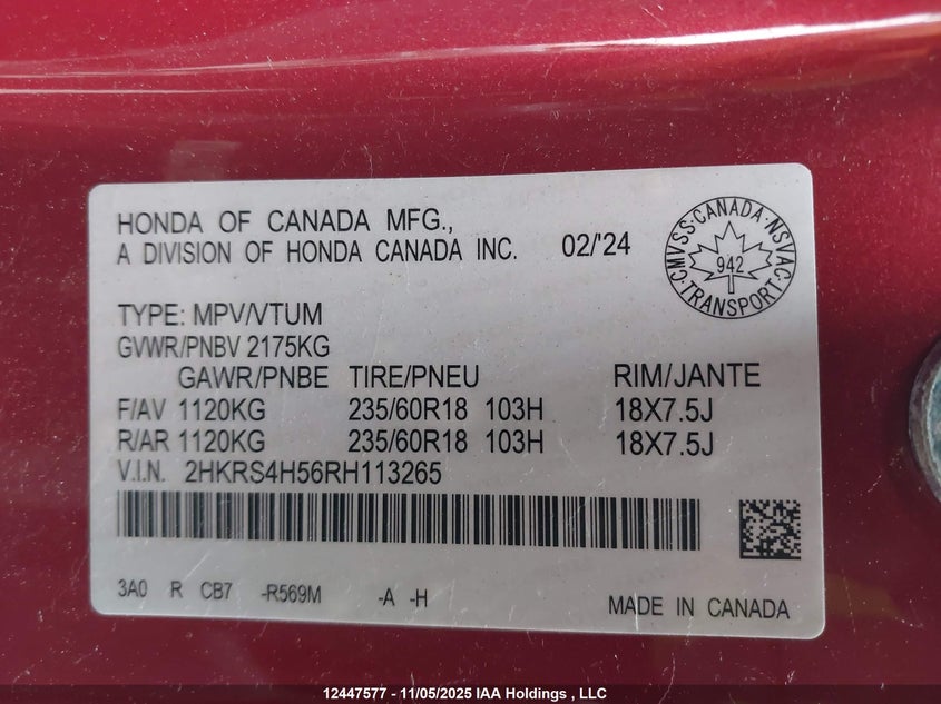 2HKRS4H56RH113265 2024 HONDA CR-V photo no. 19