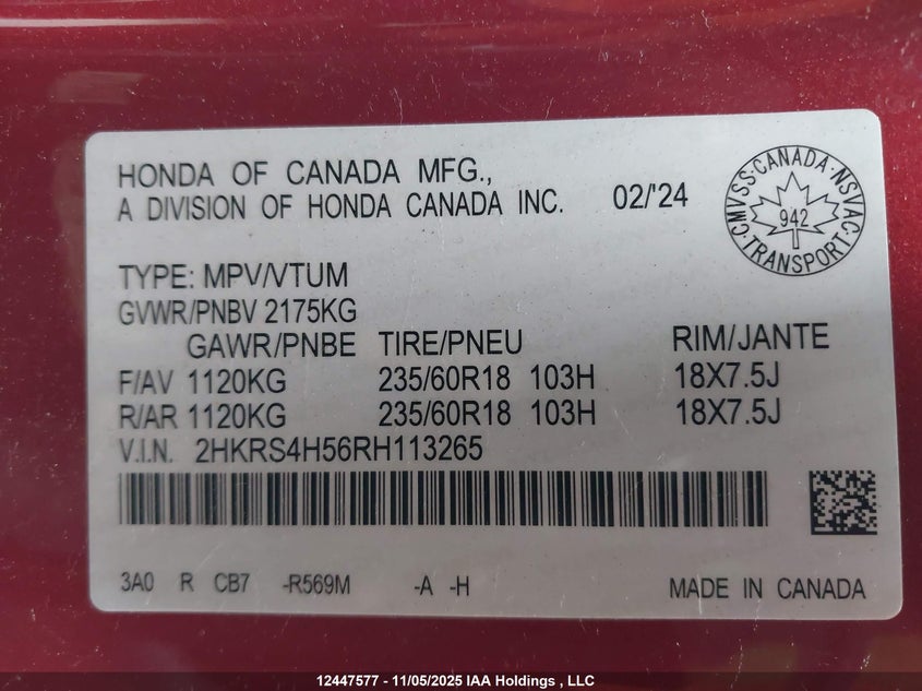 2HKRS4H56RH113265 2024 HONDA CR-V photo no. 9