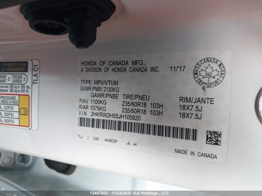 2HKRW2H55JH105820 2018 HONDA CR-V photo no. 9