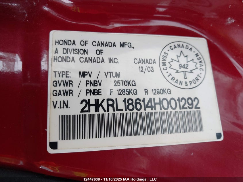 2HKRL18614H001292 2004 HONDA ODYSSEY photo no. 9