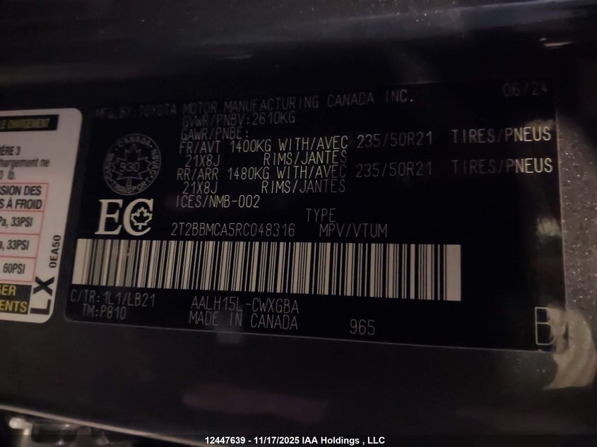 Auction sale of the 2024 LEXUS RX , vin: 2T2BBMCA5RC048316, lot number: 12447639