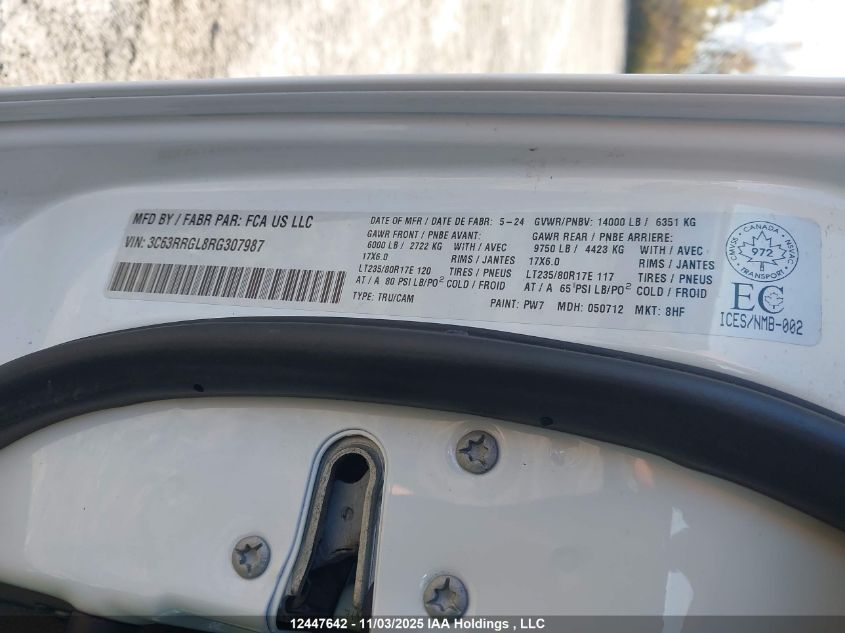 2024 Ram 3500 Tradesman VIN: 3C63RRGL8RG307987 Lot: 12447642