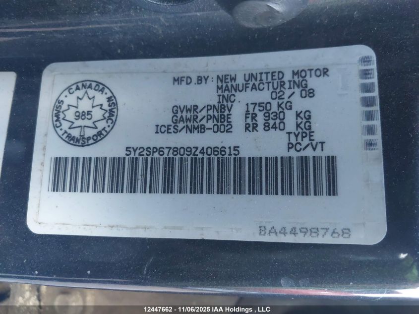 2009 Pontiac Vibe VIN: 5Y2SP67809Z406615 Lot: 12447662