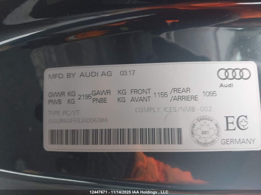 2018 Audi S5 VIN: WAUR4AF53JA006386 Lot: 12447671